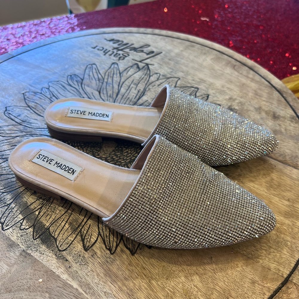 Steve Madden bling rhinestone flat slip on mules size 8